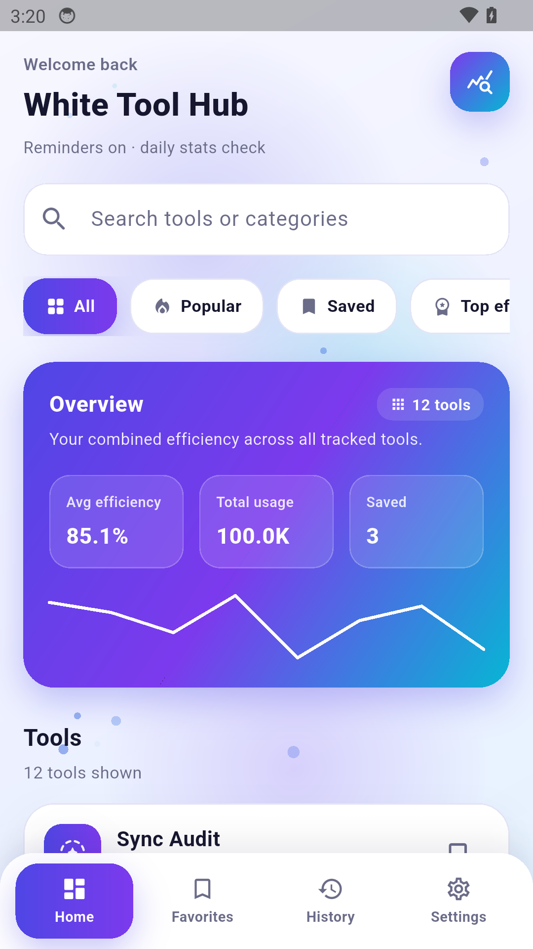 White Tool Hub overview screen